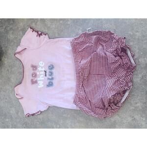 Old Navy Red White Blue Two-Piece Set Pink Top and Red Gingham Shorts 6-12 Month